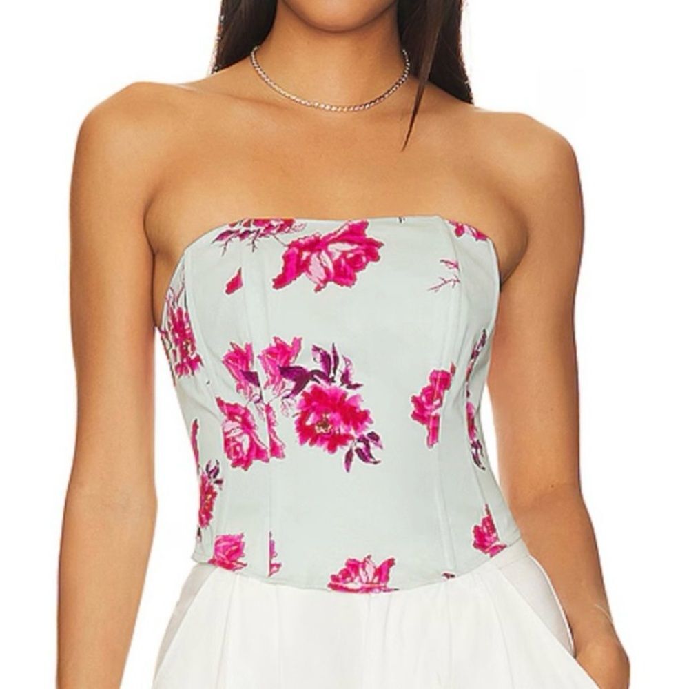 Favorite Daughter Lanai Floral Corset Top Blue Summer Peony Size 10